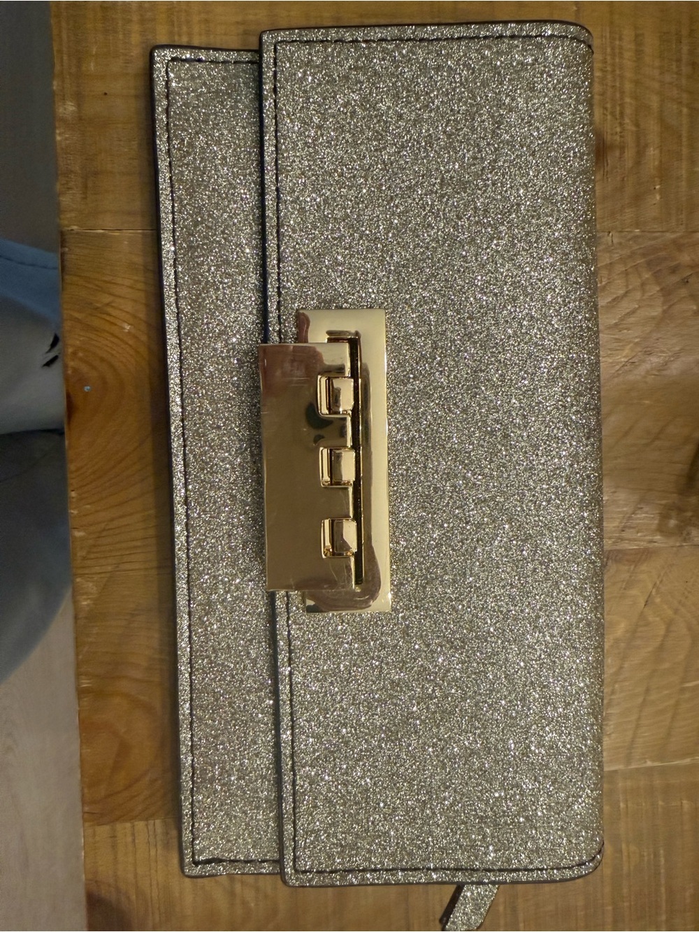 Zac Posen Silver Glitter Clutch with Gold Hardware